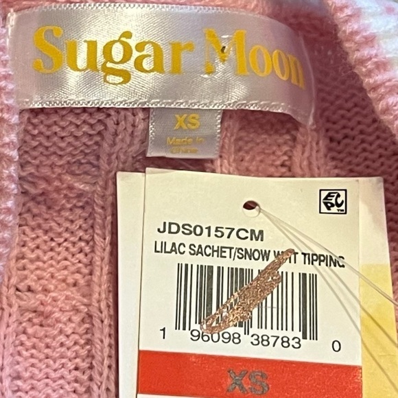 NWT Sugar Moon Pink Knit V Neck Vest White Trim Pullover Extra Small Stretchy - Picture 6 of 9